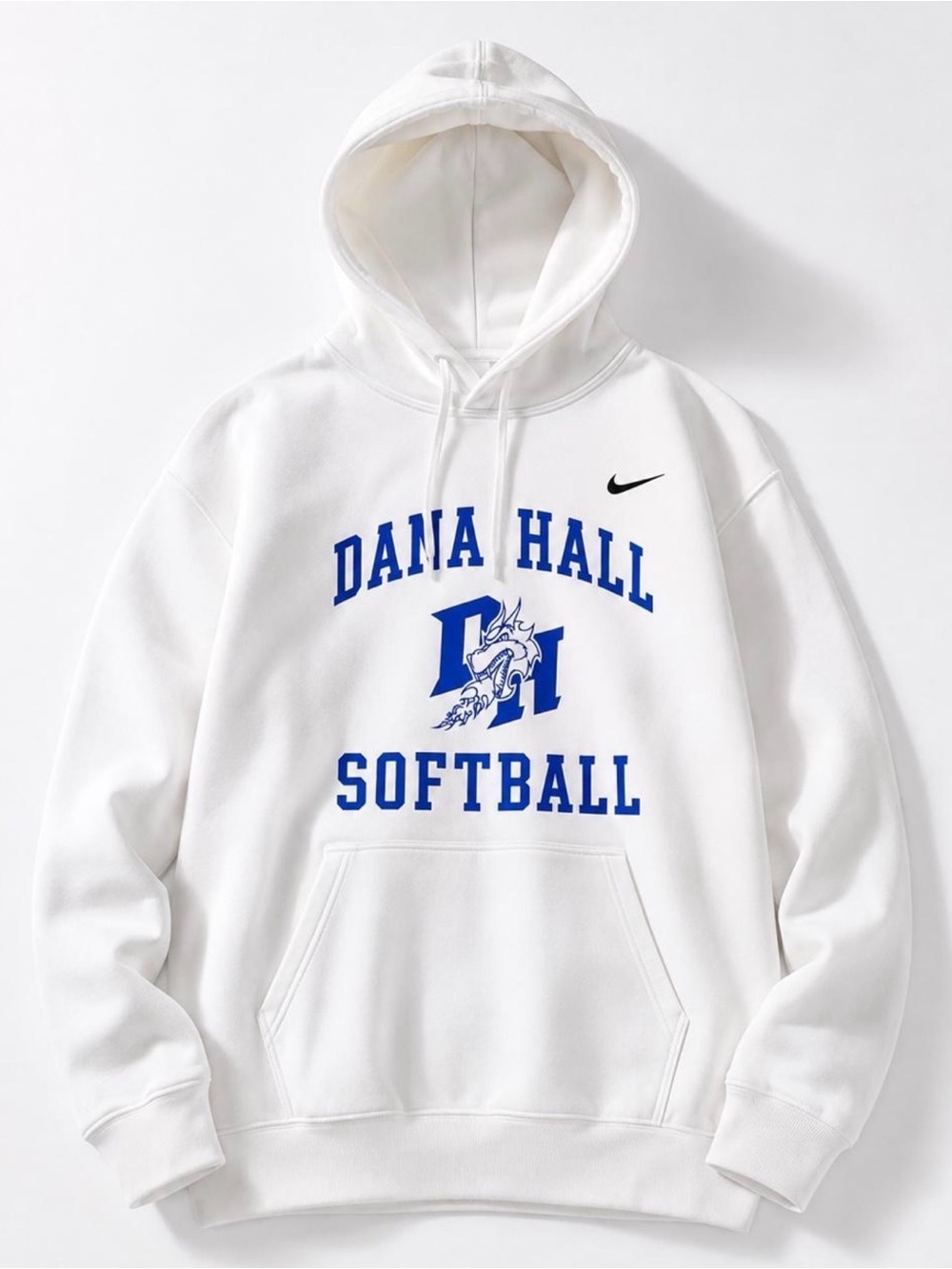 Nike White Crewneck Hoodie with Blue Dana Hall Softball Logo